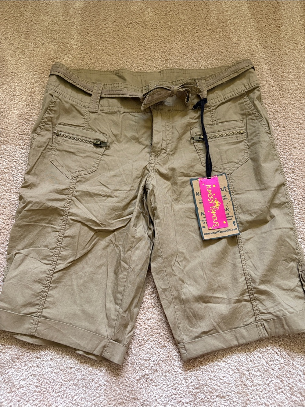 Almost Famous Tan Brown Cotton Cargo Shorts with Zip Pockets
